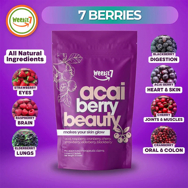 Weekit7 Acai Berry Glowing Beauty Powder - 5g x 7 Sachets - Image 3