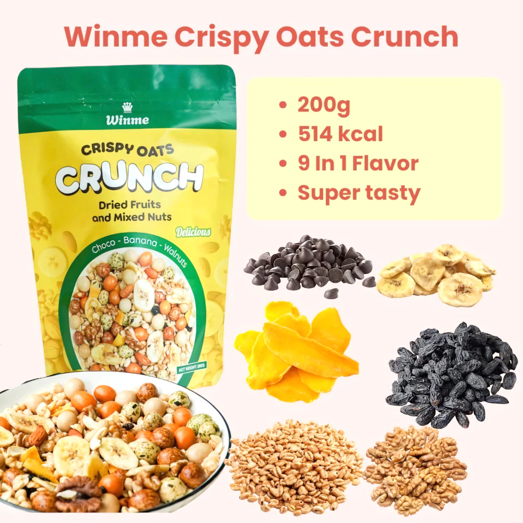Winme Crispy Oats Crunch Cereal – Choco Banana & Walnuts (200g) - Image 3
