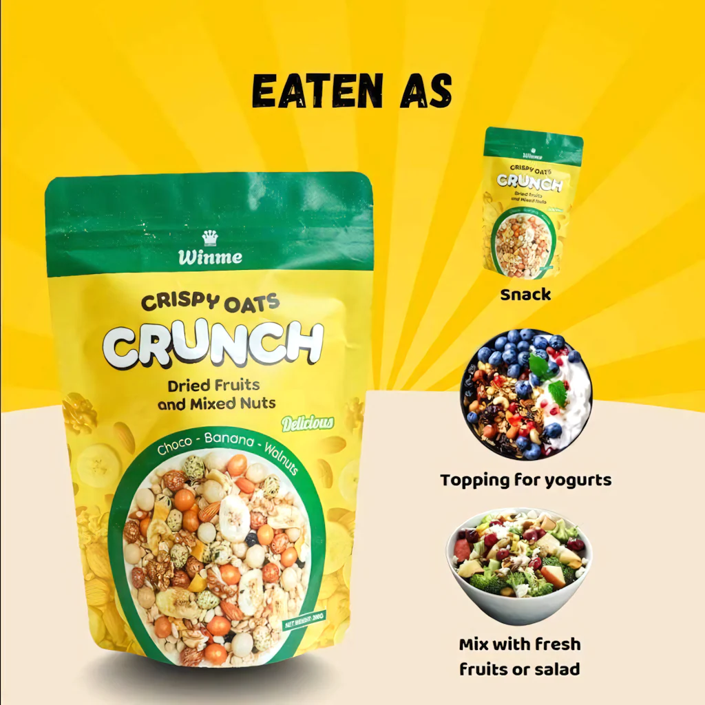 Winme Crispy Oats Crunch Cereal – Choco Banana & Walnuts (200g) - Image 4