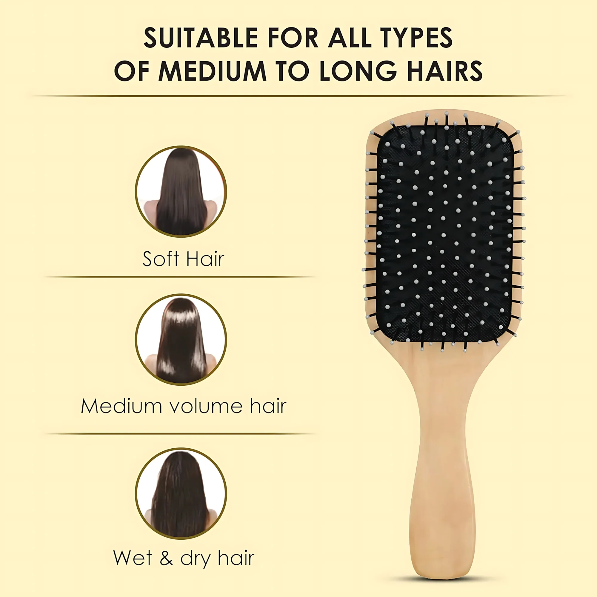 Wooden Paddle Hair Brush – Square Black - Image 3