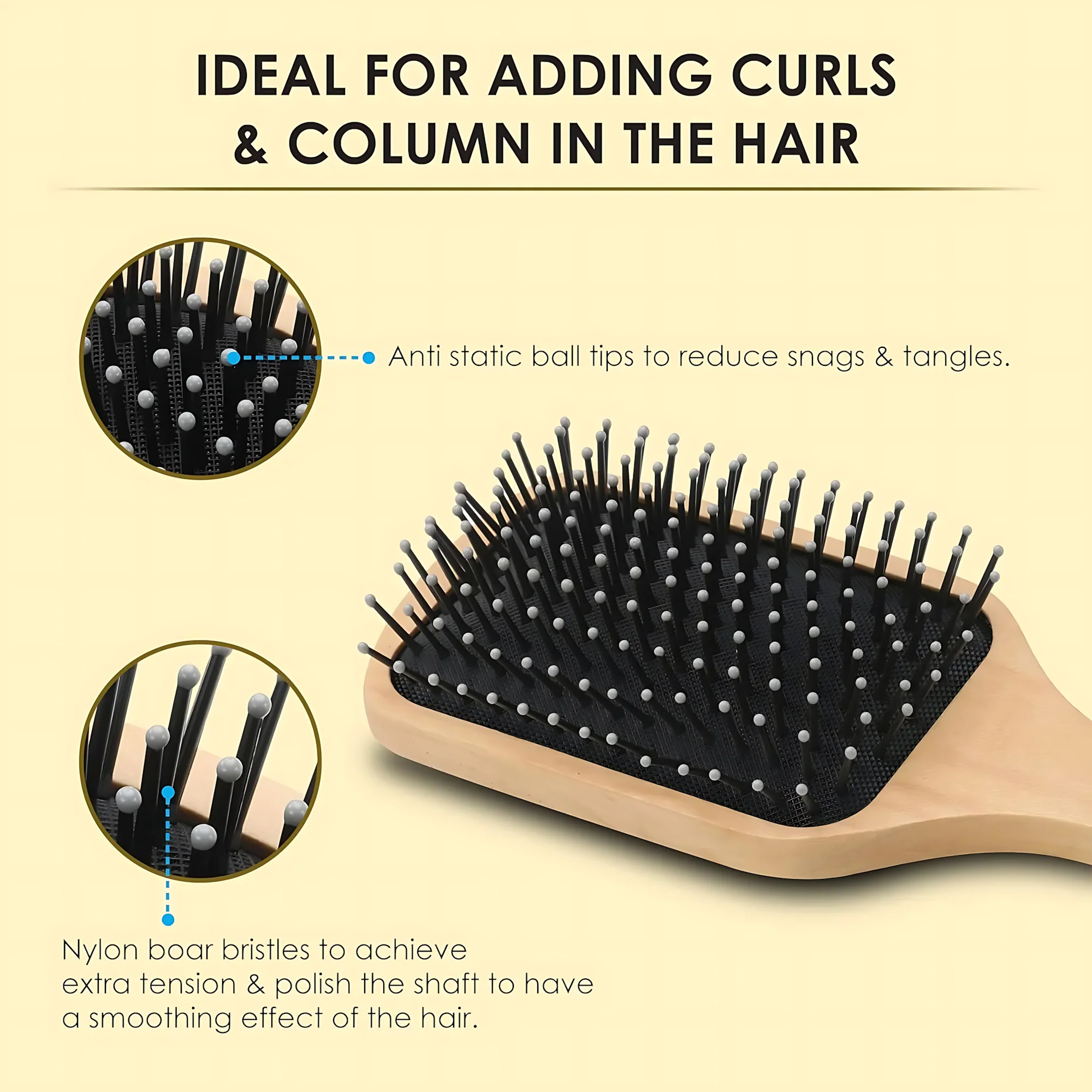 Wooden Paddle Hair Brush – Square Black - Image 5