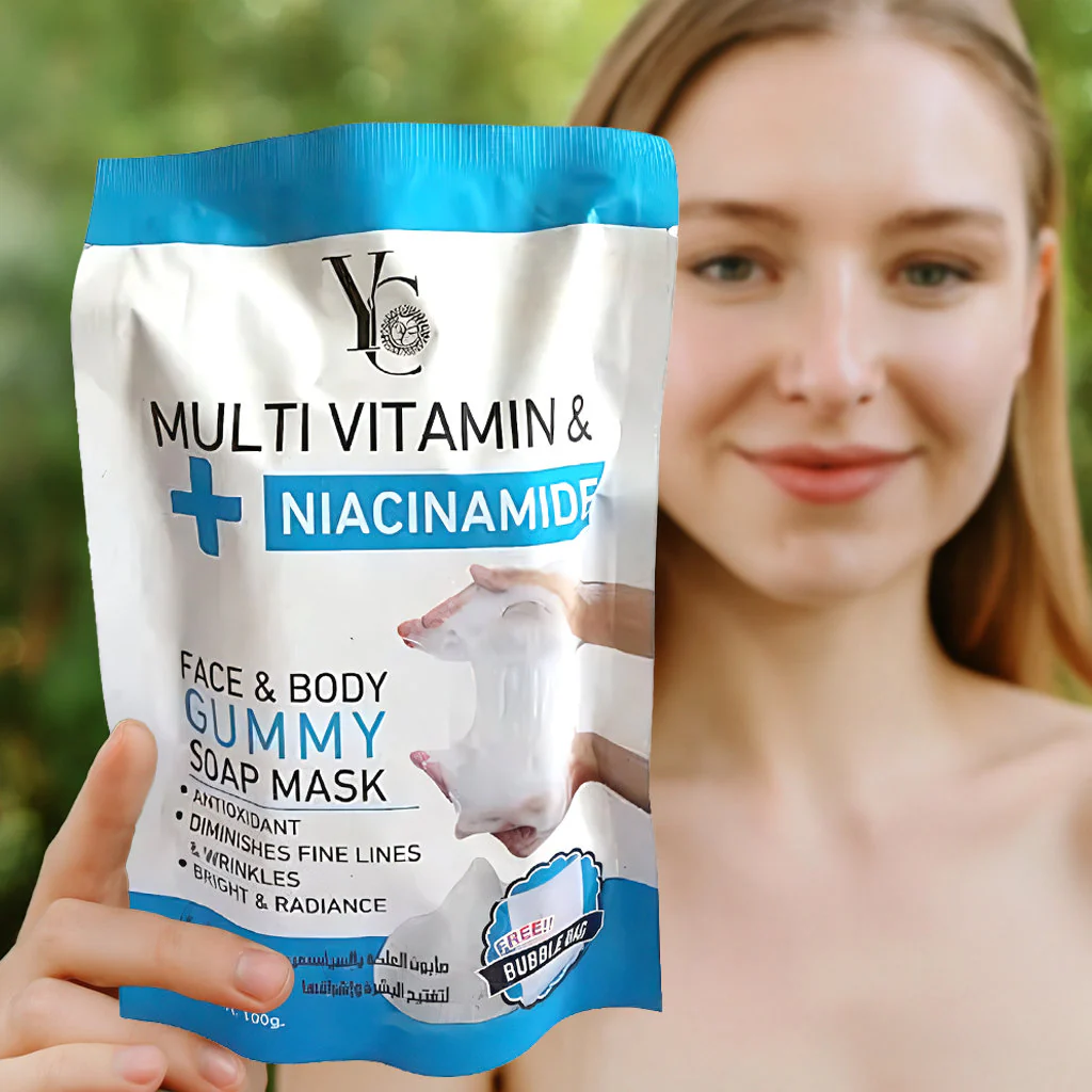 YC Multi Vitamin & Niacinamide Face & Body Gummy Soap Mask – 100g - Image 2