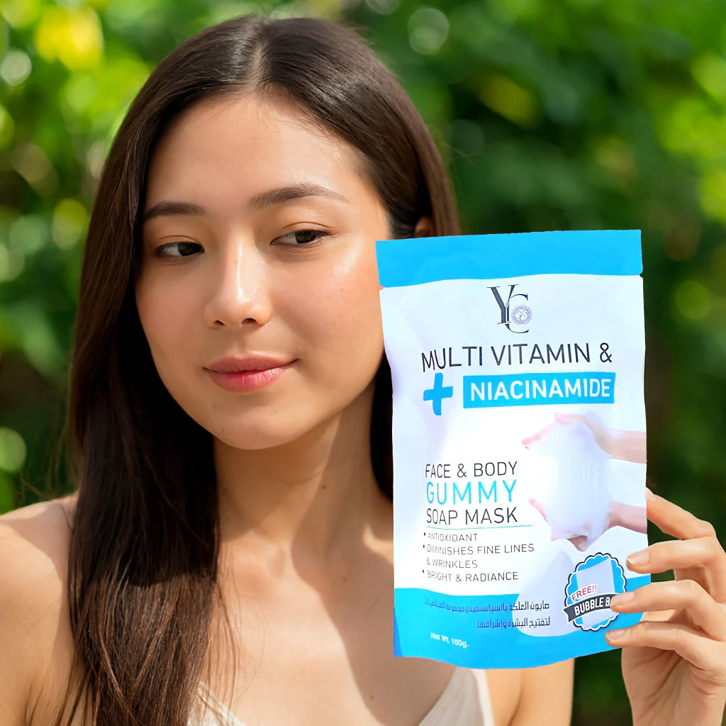 YC Multi Vitamin & Niacinamide Face & Body Gummy Soap Mask – 100g - Image 3