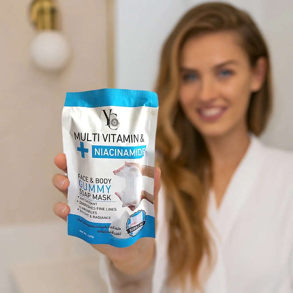 YC Multi Vitamin & Niacinamide Face & Body Gummy Soap Mask – 100g - Image 5